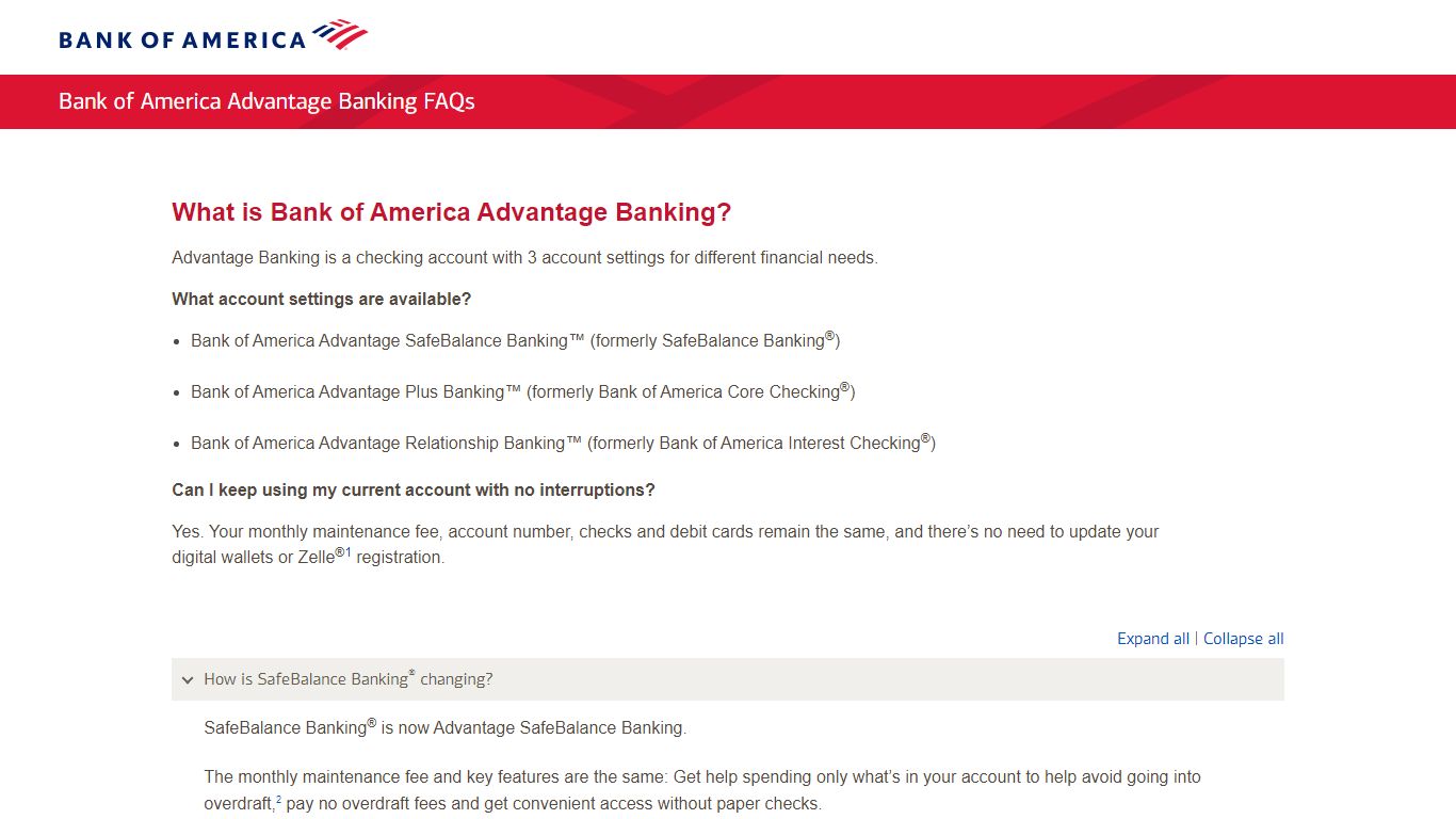 Bank of America Advantage Banking FAQs